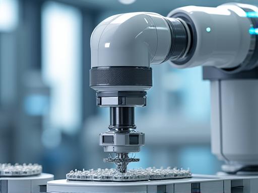 Ein hochpräziser Roboterarm montiert ein medizinisches Gerät