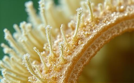 Querschnitt eines nachhaltigen Verbundwerkstoffs mit sichtbaren Fasern