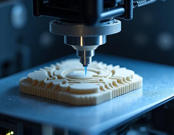 Ein 3D-Drucker erstellt ein komplexes Bauteil aus einer Speziallegierung