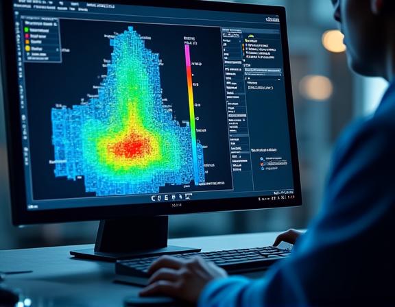 Computersimulation von Materialspannungen auf einem Bildschirm